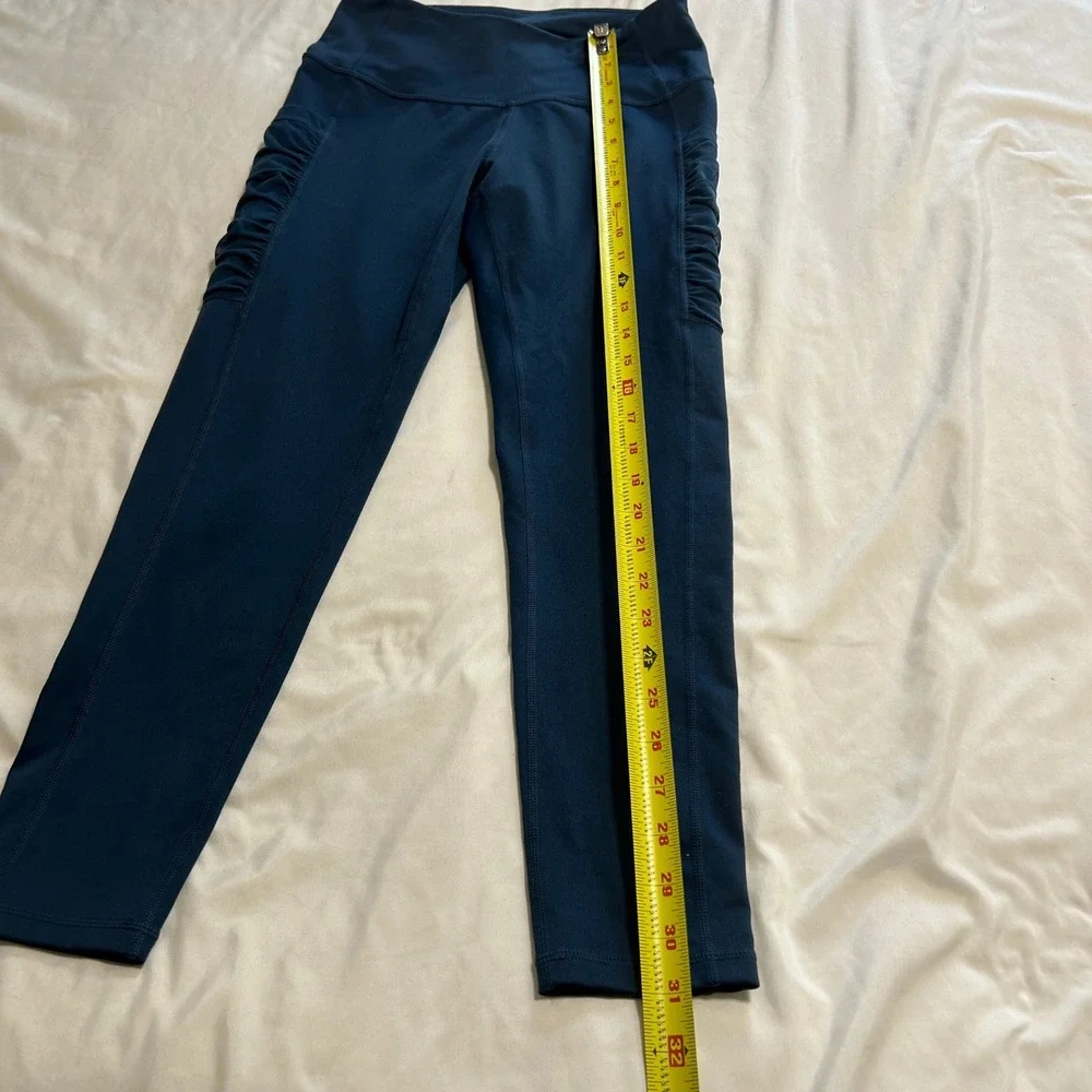 Z by Zella‎ Womens Ruched Side Pocket 7/8 Leggings Teal Blue Small